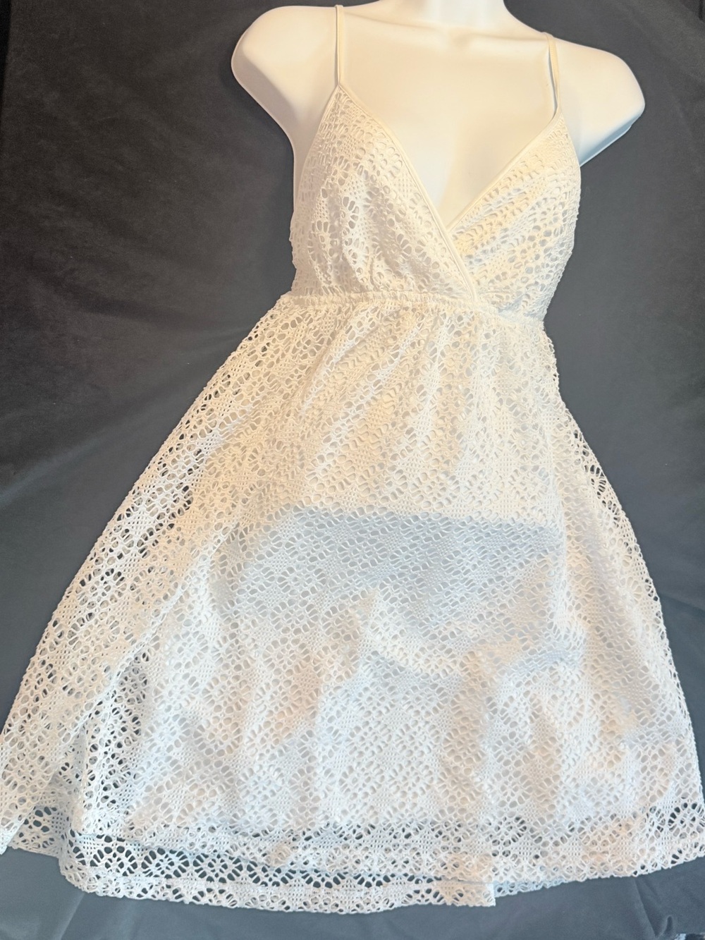 Homecoming Floral White Crochet Mini Dress with Spaghetti Straps